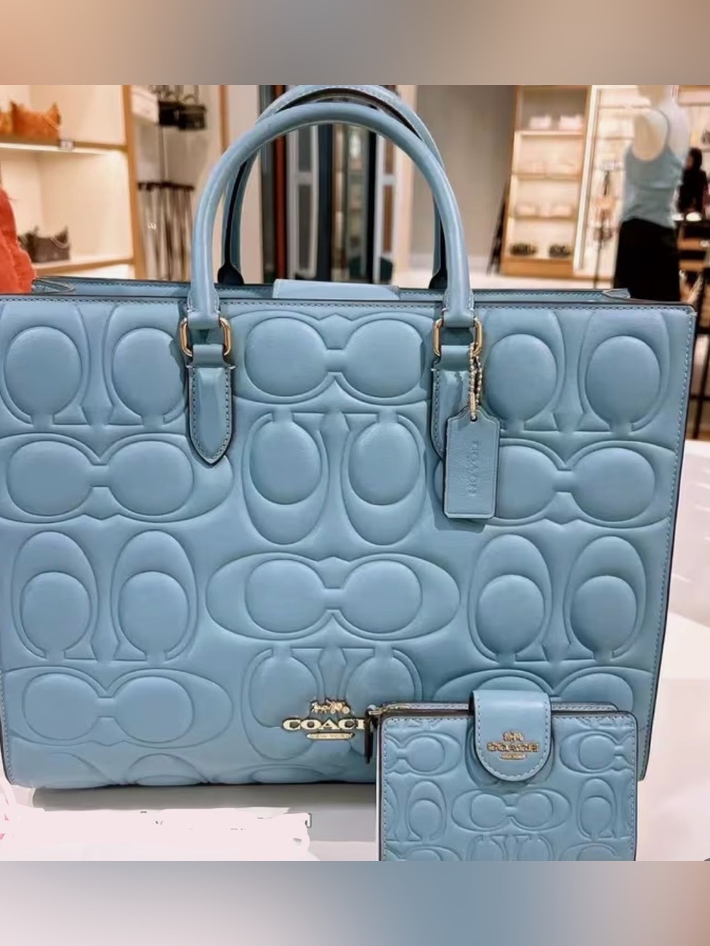 NWT Coach Maggie Tote & Matching Medium Corner Zip Wallet Set – Azure Blue
